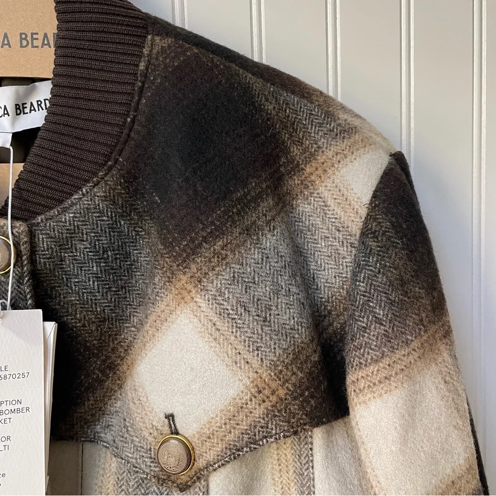 Veronica Beard Stanley Bomber Jacket in Multi Color Plaid Size 12 Elbow patches